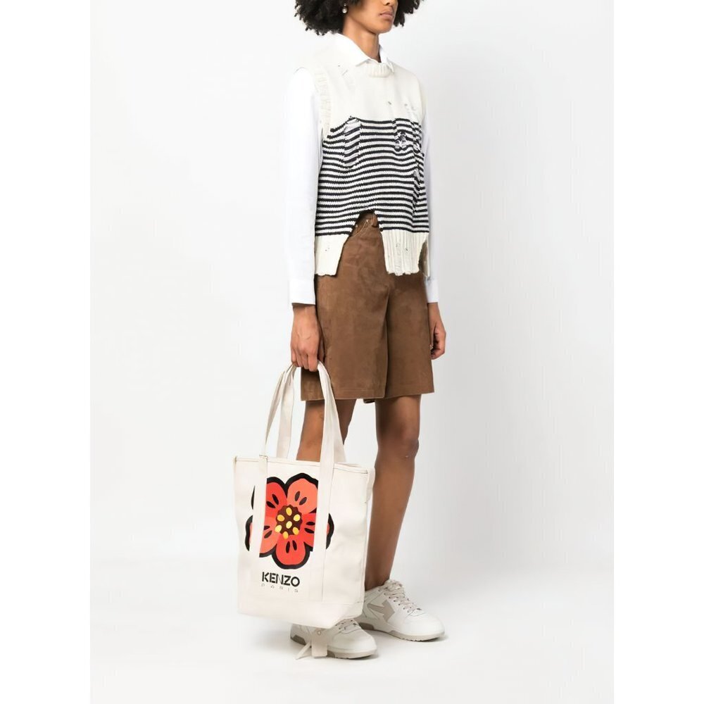 Kenzo Boke Flower Floral Logo Shopper Shoulder Tote Bag White - Picture 2 of 12